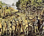 Am�rico Vesp�cio com os �ndios Tupinamb�s
Pintura de Theodore de Bry